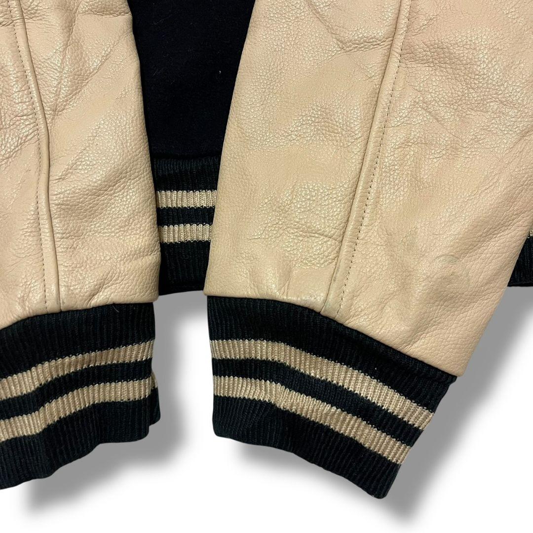 90s schott 袖革 スタジャン ウール バックロゴ ヴィンテージ 古着