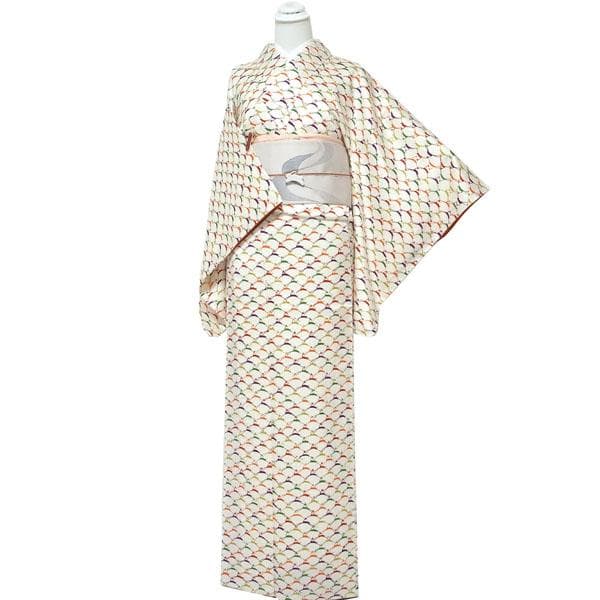 小紋 着物 袷 一方付け 型染 鹿 美品 裄64.5 Ｍ 新古品 sn1904