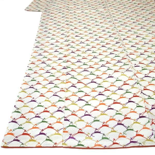 小紋 着物 袷 一方付け 型染 鹿 美品 裄64.5 Ｍ 新古品 sn1904