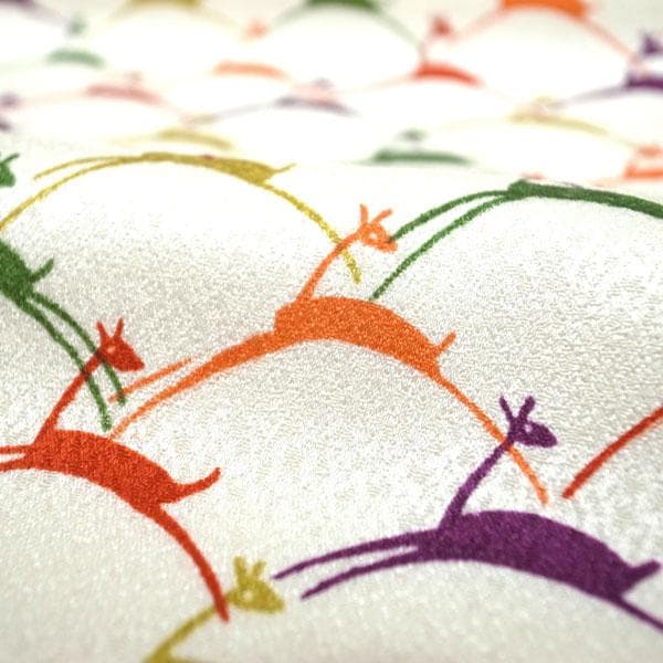 小紋 着物 袷 一方付け 型染 鹿 美品 裄64.5 Ｍ 新古品 sn1904