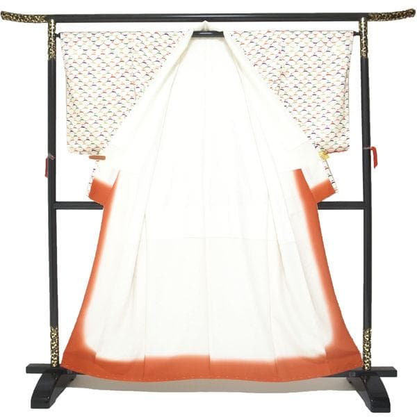 小紋 着物 袷 一方付け 型染 鹿 美品 裄64.5 Ｍ 新古品 sn1904