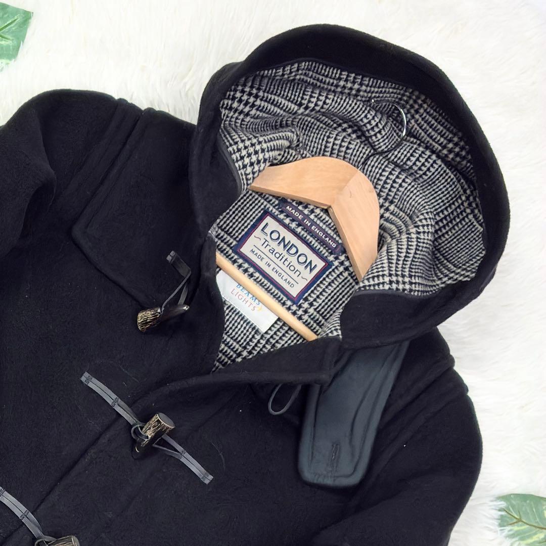 美品　ロンドントラディション　ビームス　ダッフルコート　グレンチェック　L　黒