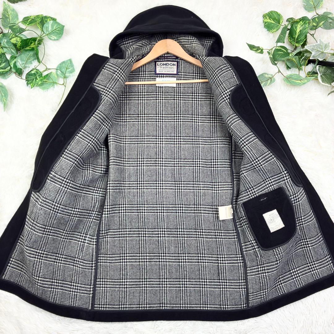 美品　ロンドントラディション　ビームス　ダッフルコート　グレンチェック　L　黒