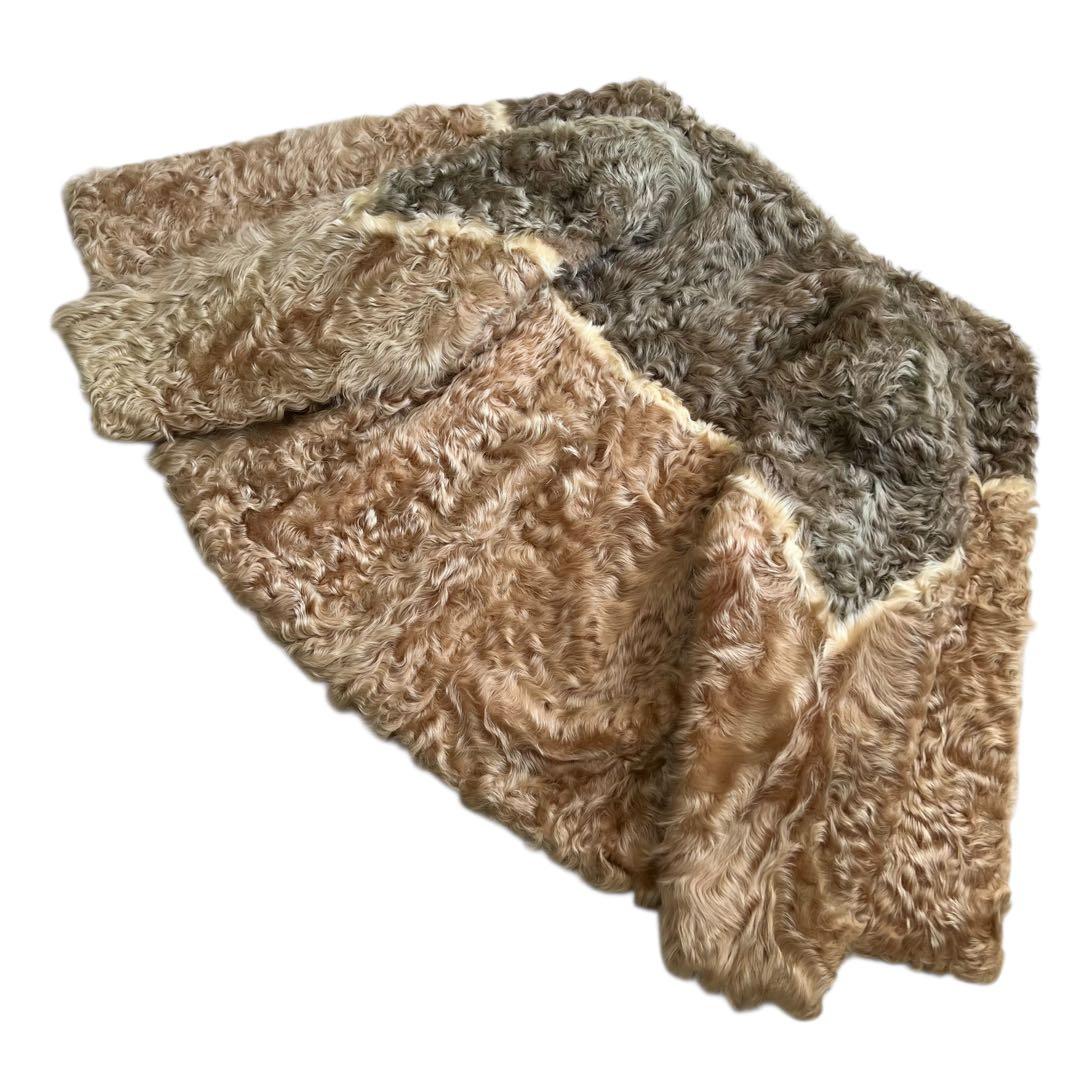 希少デザイン ラムファー リアルファーコート 本毛皮 バイカラー XLサイズ相当