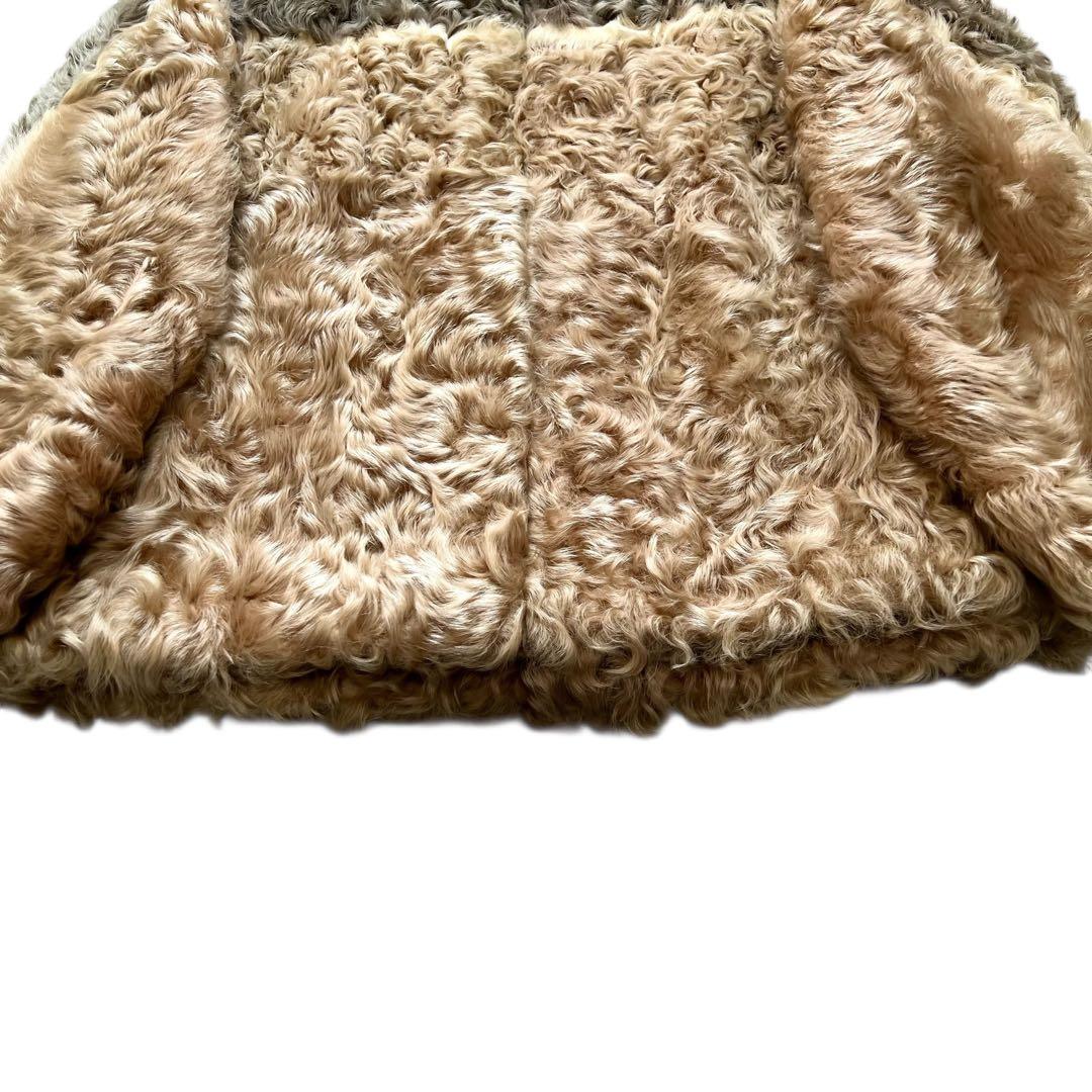 希少デザイン ラムファー リアルファーコート 本毛皮 バイカラー XLサイズ相当