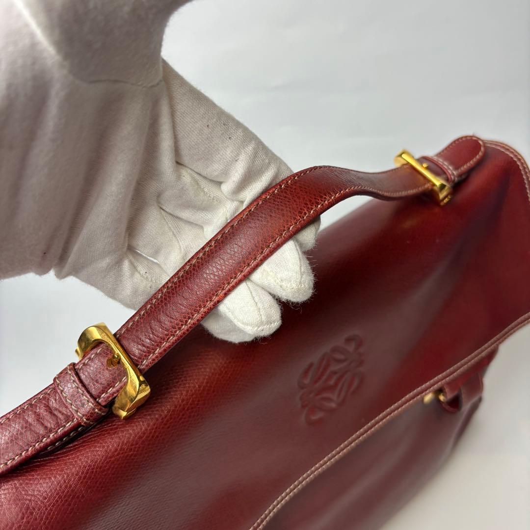 美品 ロエベ ビジネスバッグ 2way ボストン シボ革 ショルダー アナグラム