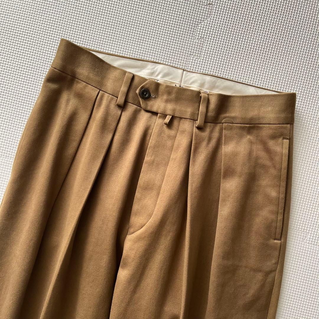 美品 NEAT テントクロス 2タックワイドスラックス ブラウン 44 コットン