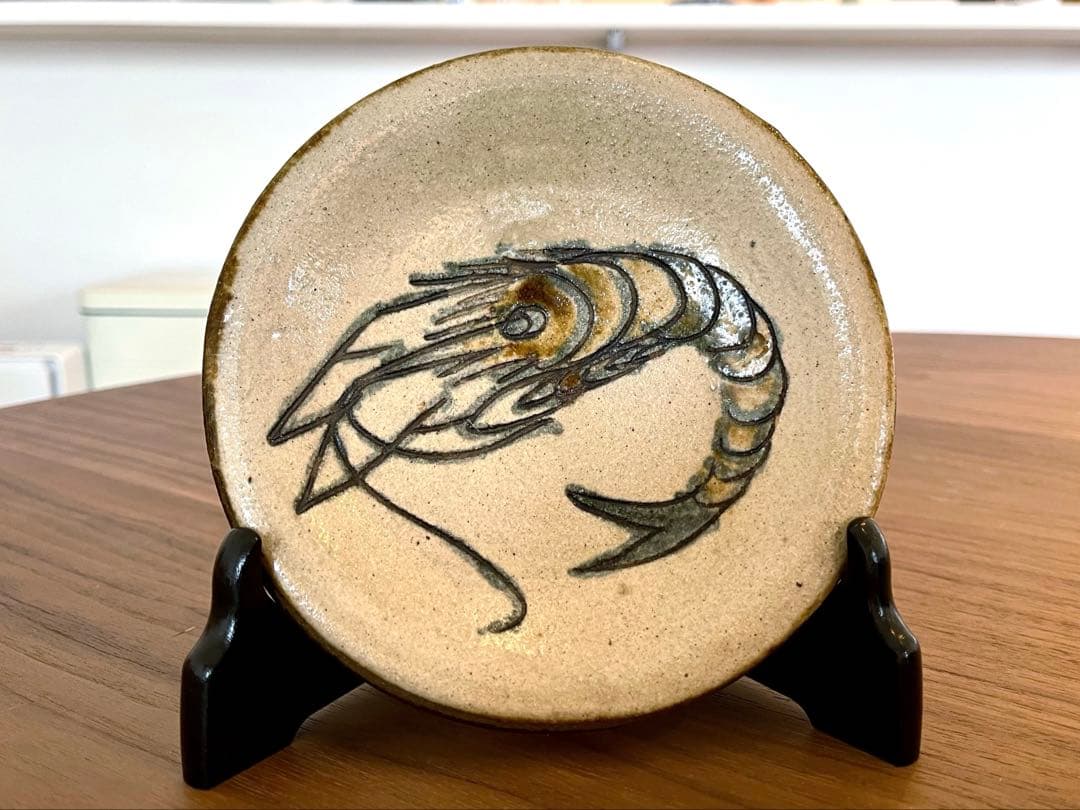 人間国宝 金城次郎 作　海老紋 5寸皿（共箱なし） 壺屋焼・やちむん