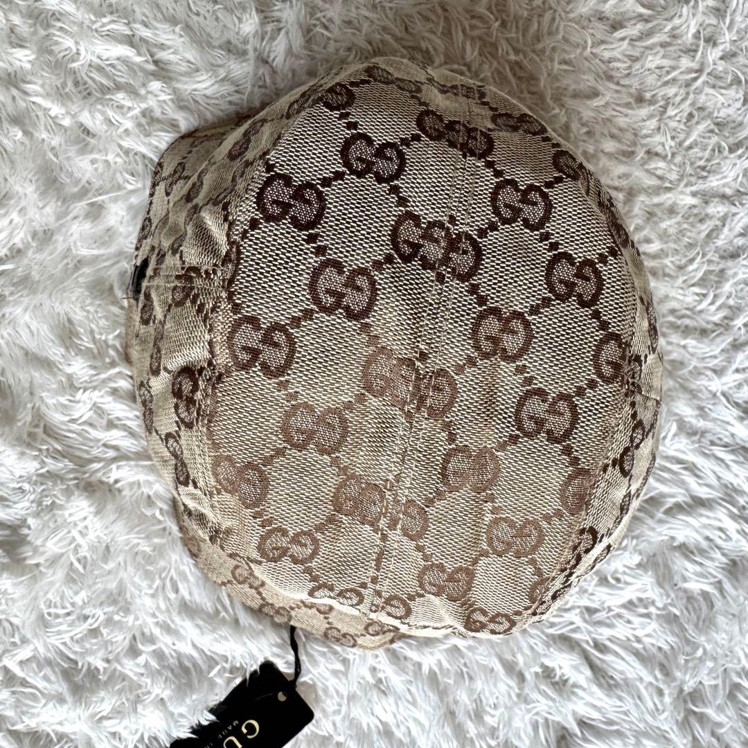 未使用タグ付き　グッチ　バケットハット　シェリーライン　プレート　GGキャンバス