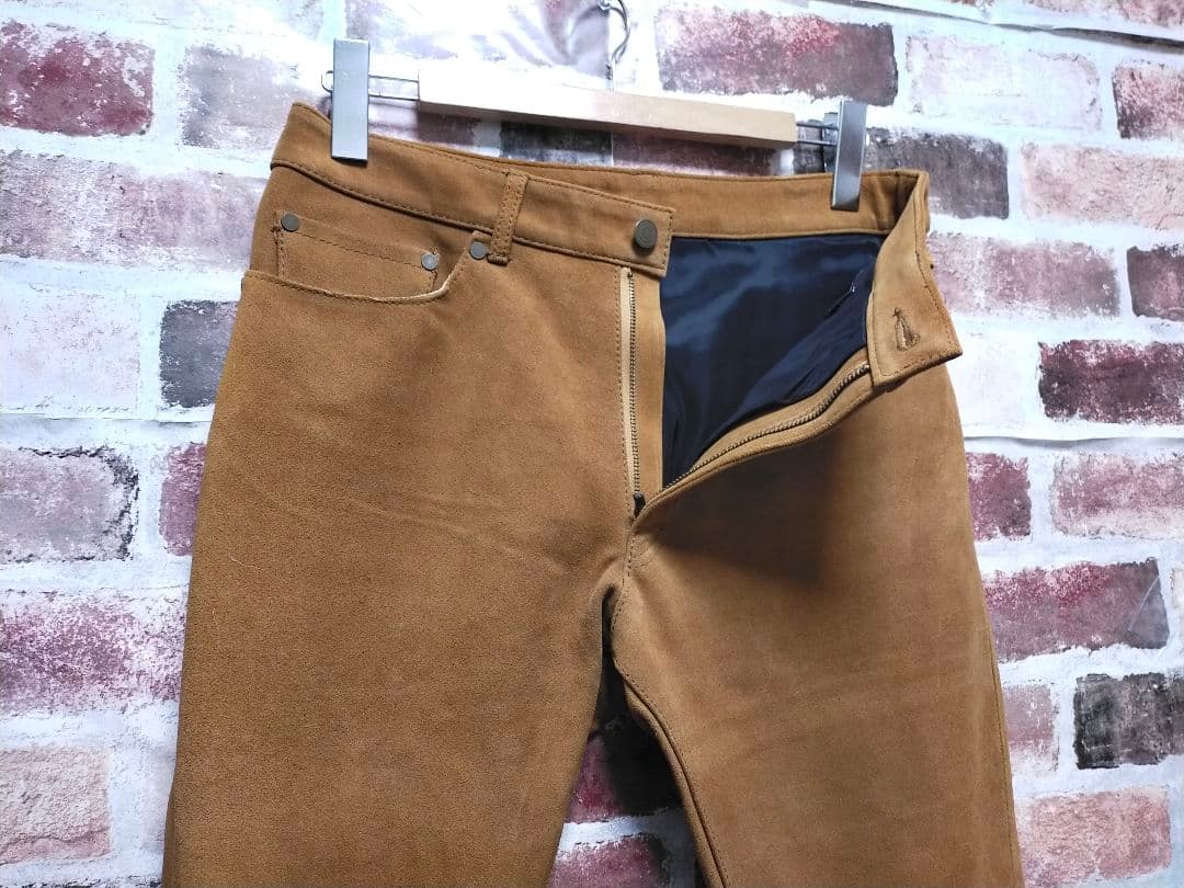 BEAMS LIGHTS 牛革 カウ レザー スウェード ストレート パンツ