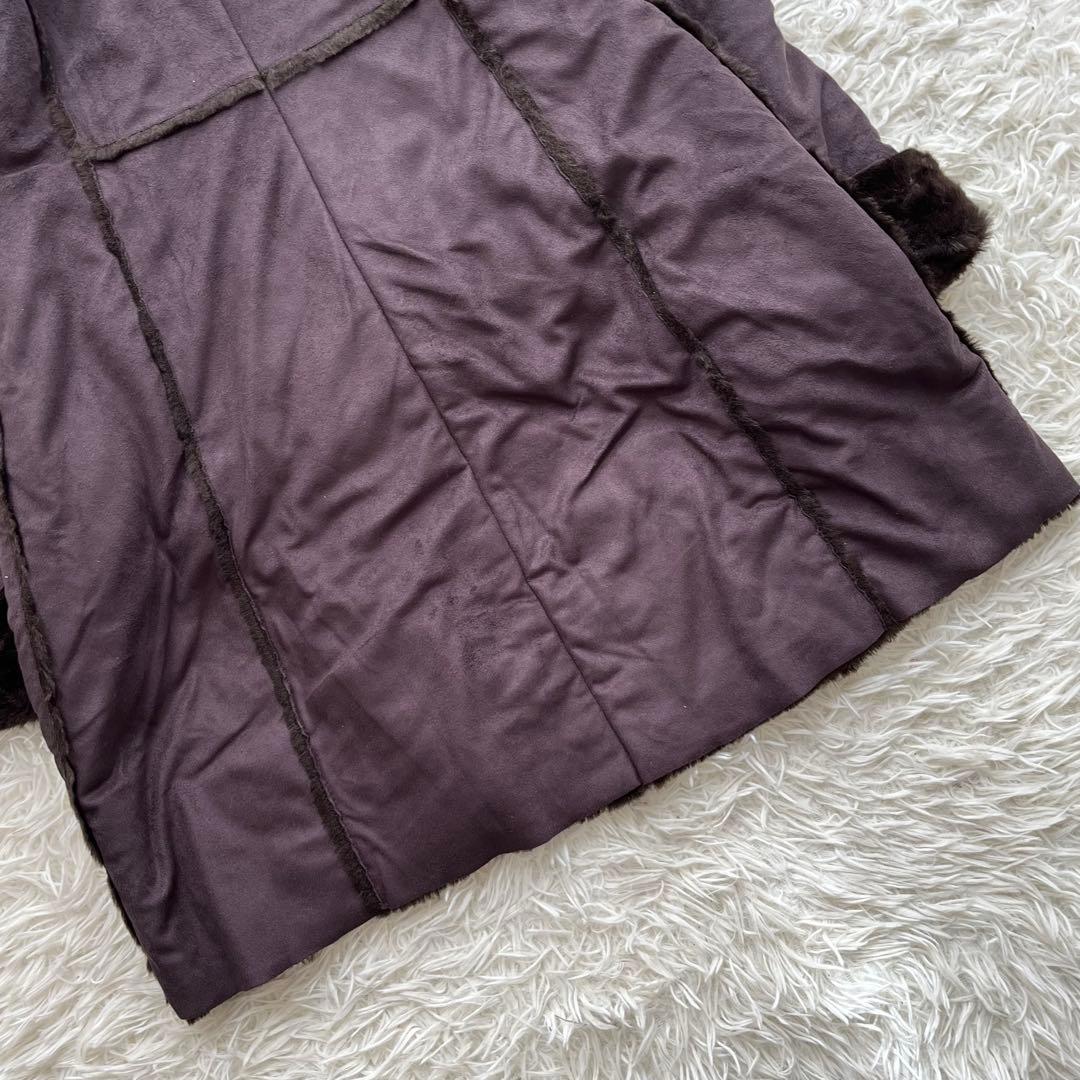 【美品】マックスマーラ ロングコート ムートン風 ファー スエード 大きいサイズ