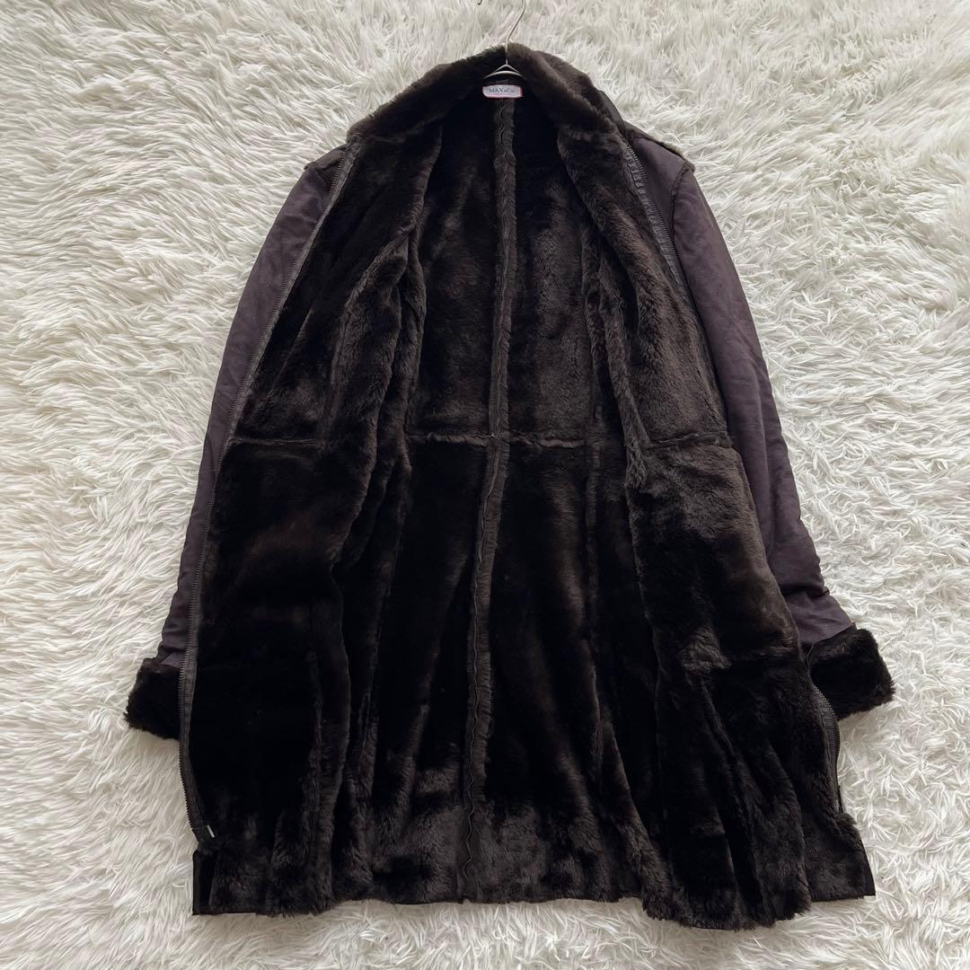 【美品】マックスマーラ ロングコート ムートン風 ファー スエード 大きいサイズ