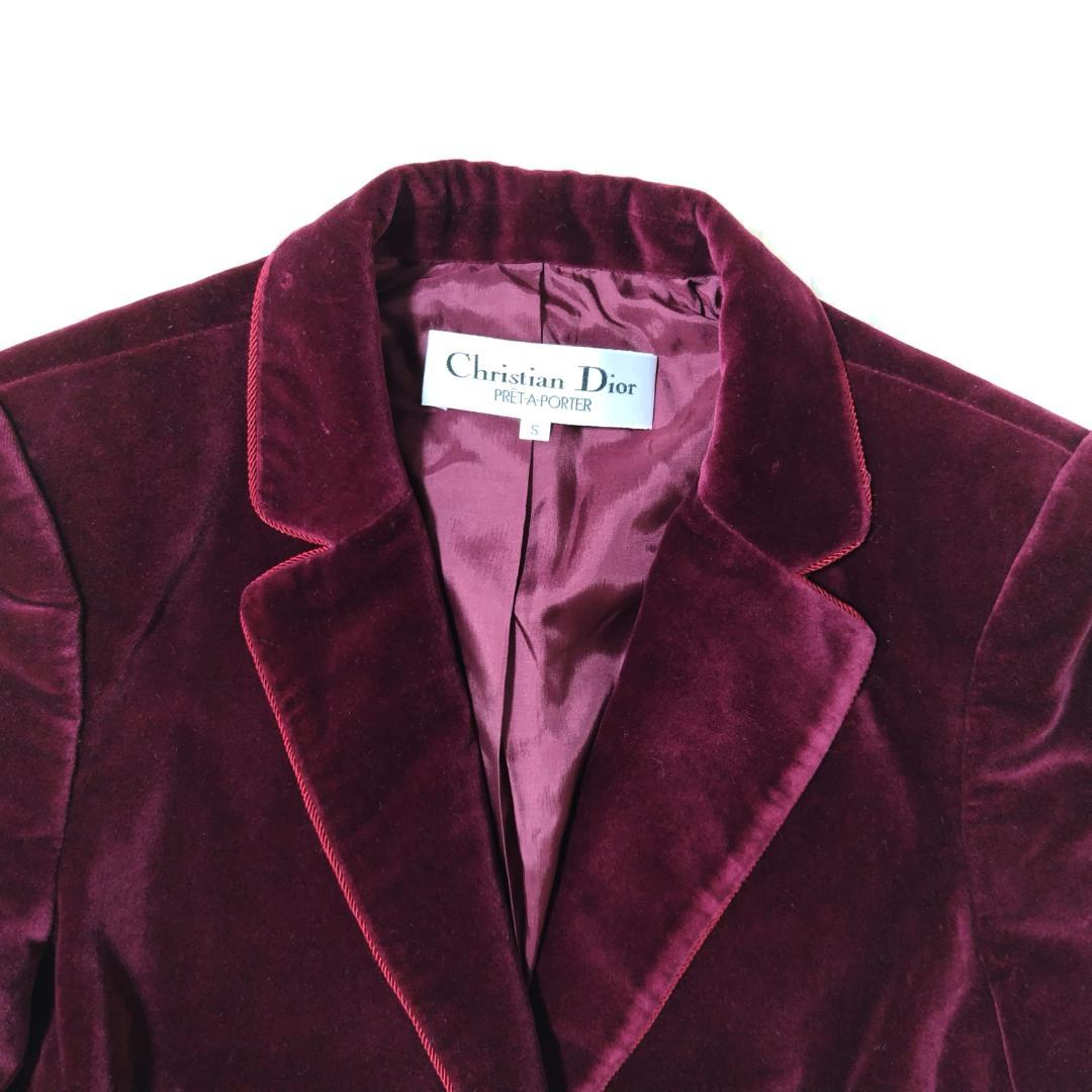 クリスチャンディオール テーラードジャケット ベロア ワインレッド 2ボタン