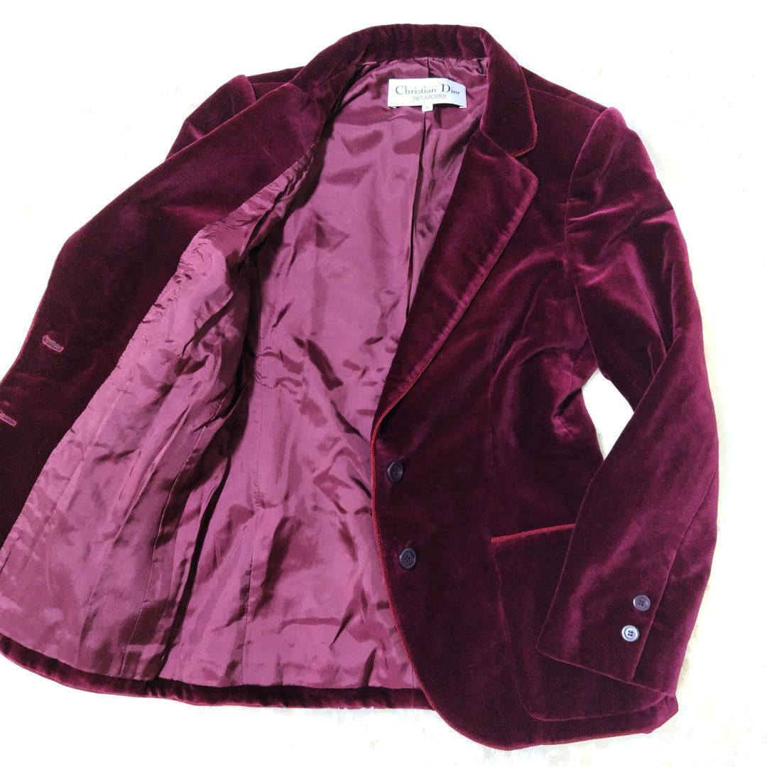 クリスチャンディオール テーラードジャケット ベロア ワインレッド 2ボタン