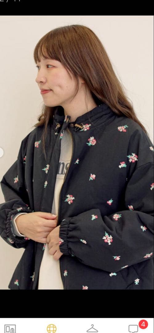 サマンサモスモス♡ジャケット♡小花総刺繍中綿ジャケット♡アウター♡ブラック♡
