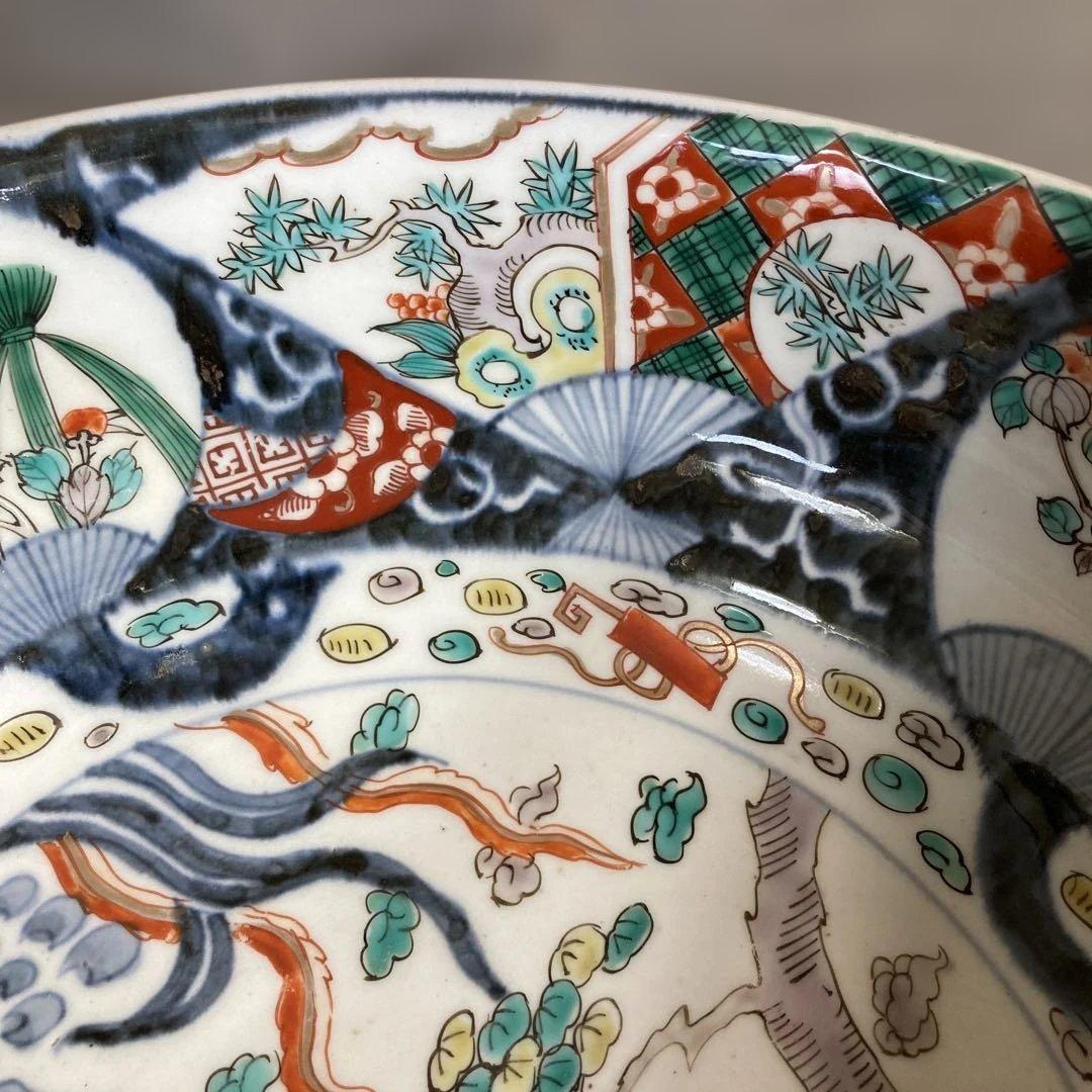 【古伊万里文】古伊万里の伝統　日本名窯　有田古伊万里文　染錦四方丸紋桐絵　大深鉢