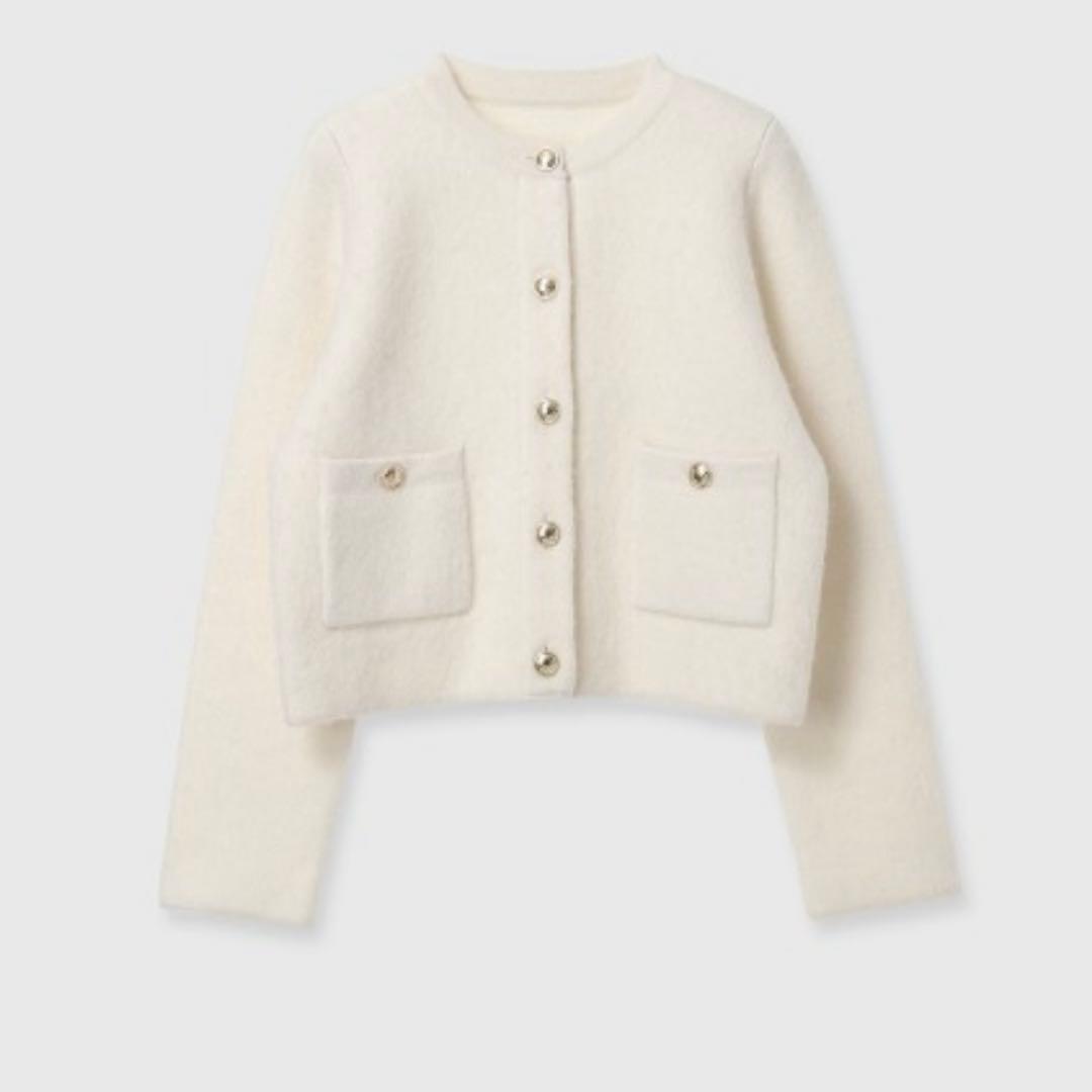 【anuans】新品タグ付き カシミヤブレンドノーカラーニットジャケット