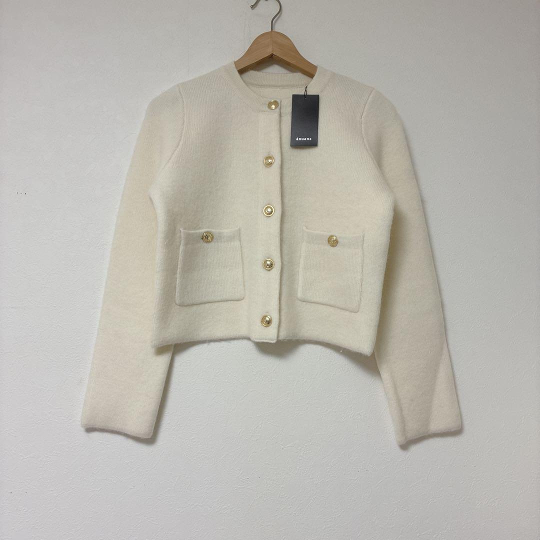 【anuans】新品タグ付き カシミヤブレンドノーカラーニットジャケット