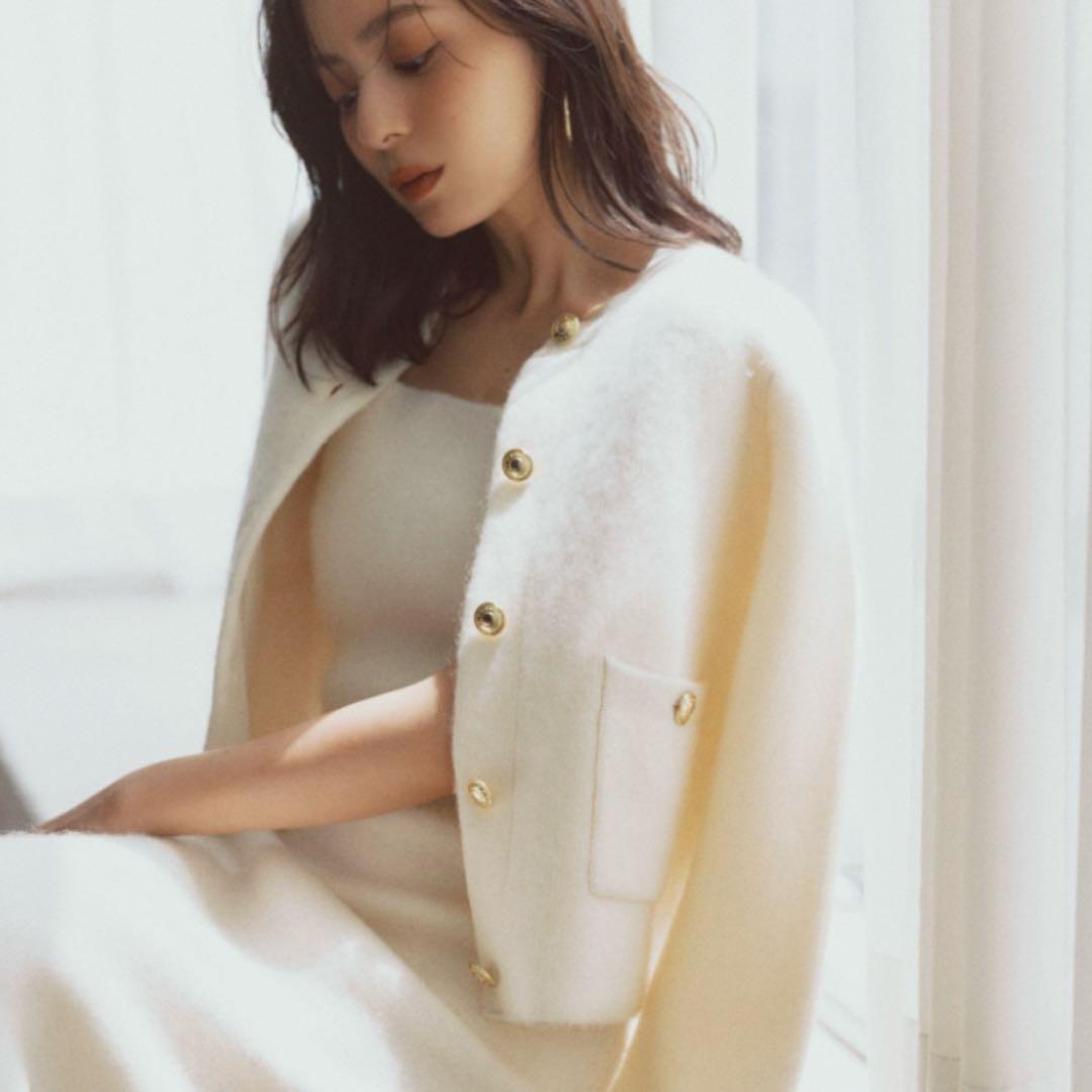 【anuans】新品タグ付き カシミヤブレンドノーカラーニットジャケット