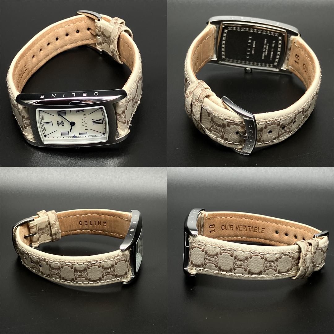 【美品/箱付き/稼働】セリーヌ マカダム シェル文字盤 腕時計 新品電池