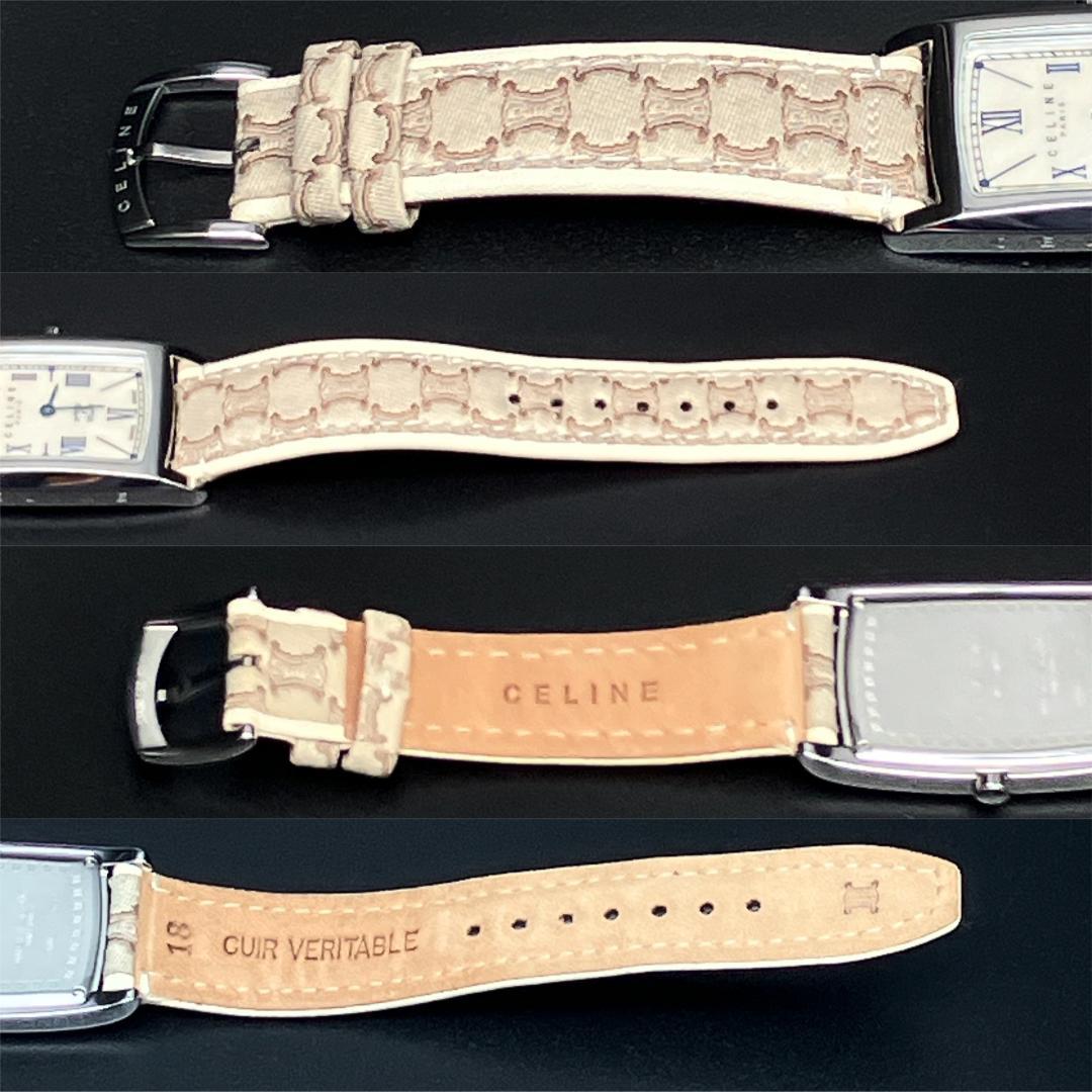 【美品/箱付き/稼働】セリーヌ マカダム シェル文字盤 腕時計 新品電池