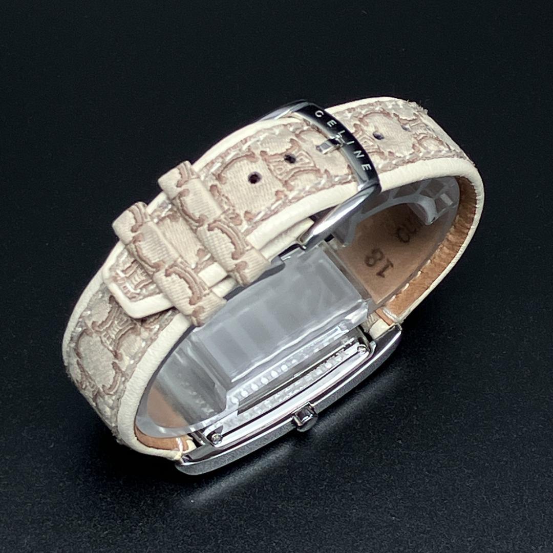 【美品/箱付き/稼働】セリーヌ マカダム シェル文字盤 腕時計 新品電池