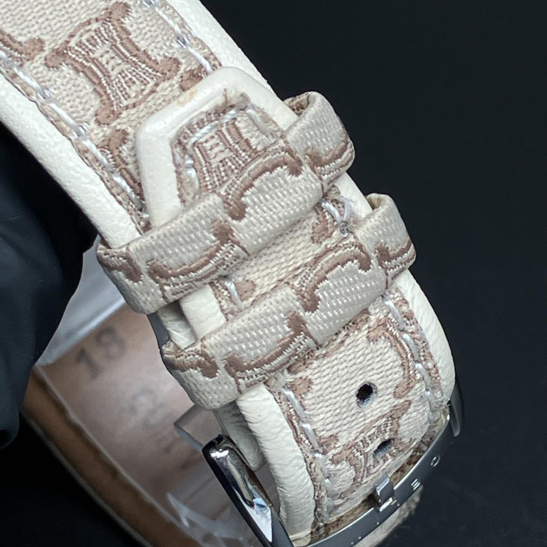 【美品/箱付き/稼働】セリーヌ マカダム シェル文字盤 腕時計 新品電池