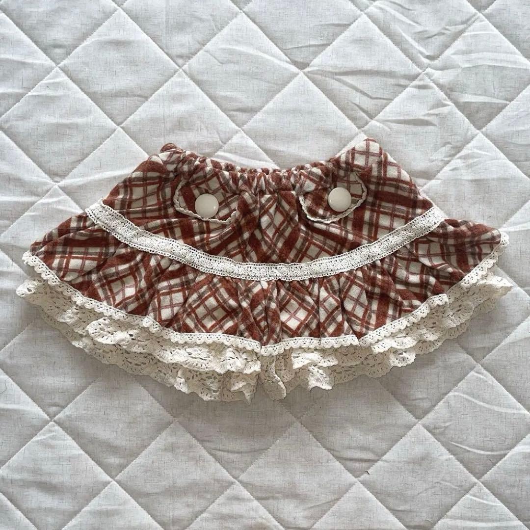 00s 希少 LIZLISA 起毛ブラウンチェック 裾レーススカパン 当時物