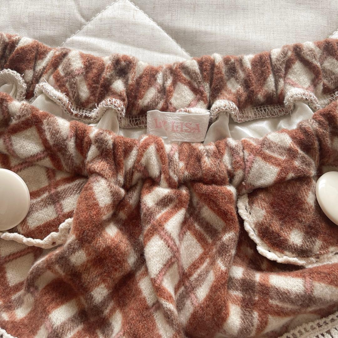 00s 希少 LIZLISA 起毛ブラウンチェック 裾レーススカパン 当時物