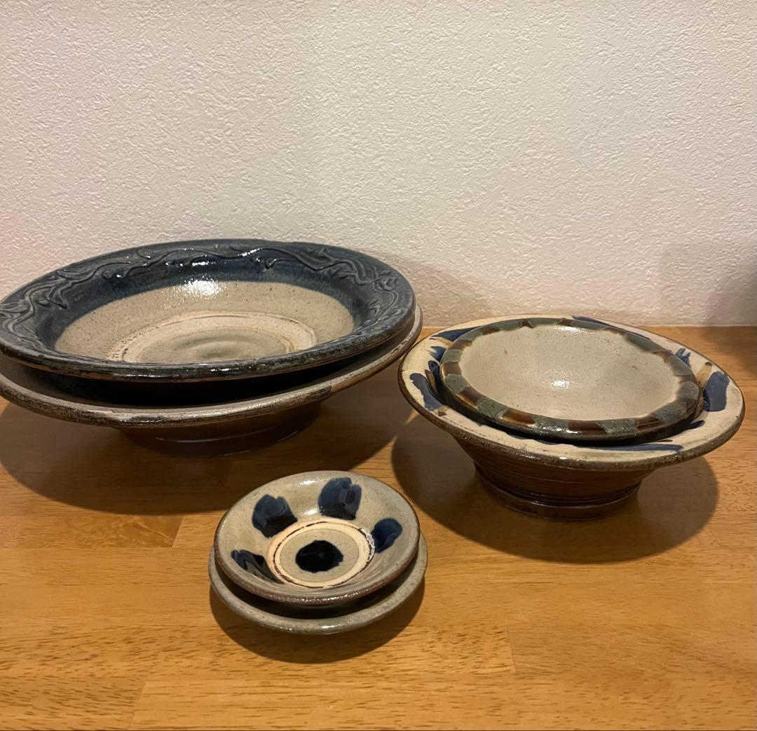 やちむん　北窯　大皿、ワンブー、小皿　6点