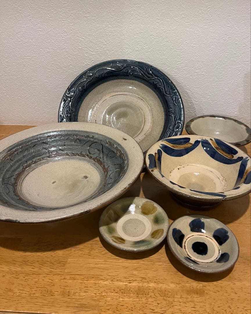 やちむん　北窯　大皿、ワンブー、小皿　6点