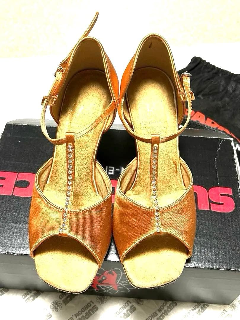 新品！スーパーダンス23センチ　社交ダンスラテン用オレンジブラウンオープントゥ