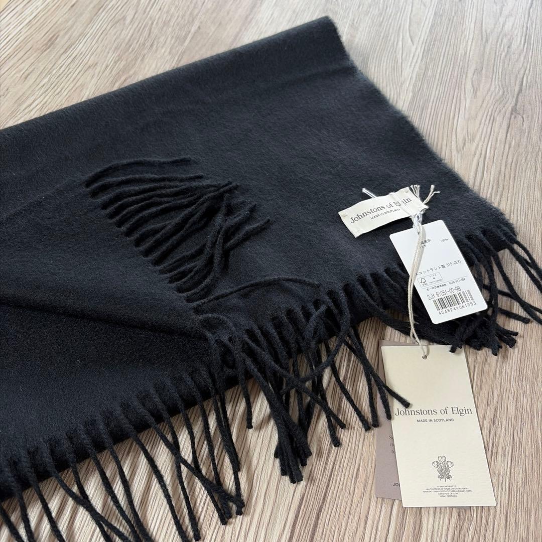 新品未使用！Johnstons 中判カシミアストール ブラック(SA0900 )