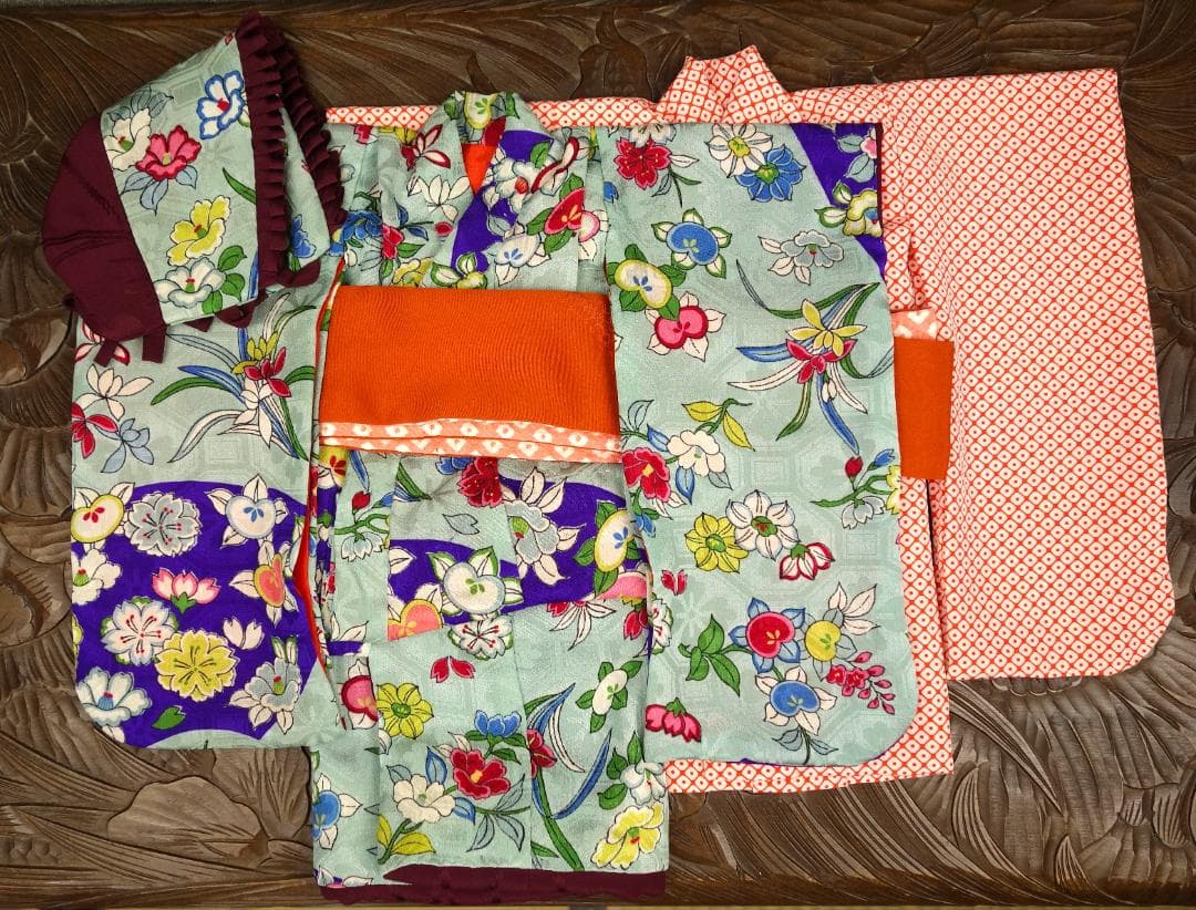 市松人形着物10号4点セット