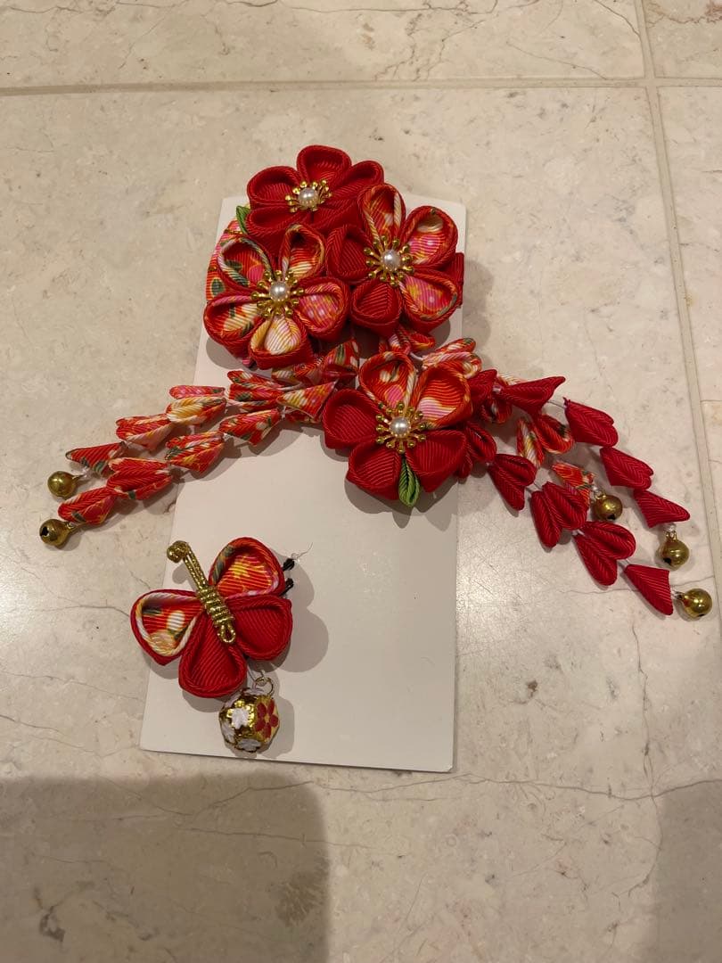 七五三 3歳　被布着物　フルセット 赤花柄