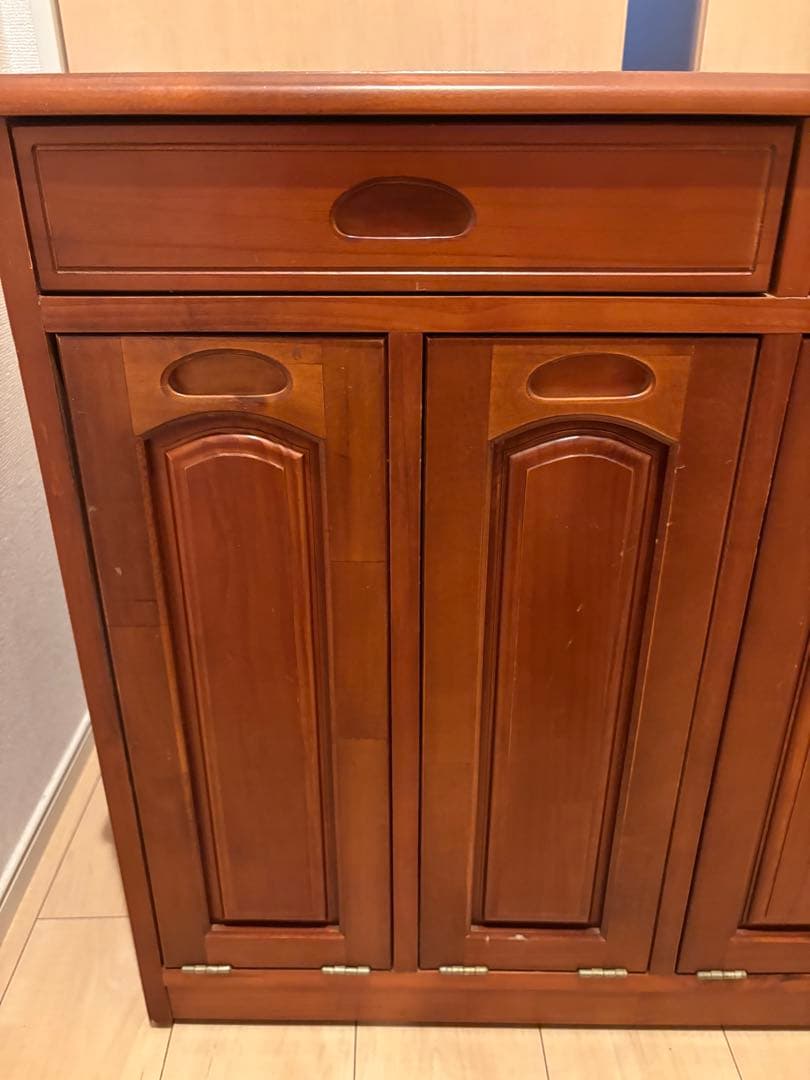 カントリー　キッチンカウンター ダストボックス 木製 ゴミ箱　キャスター付