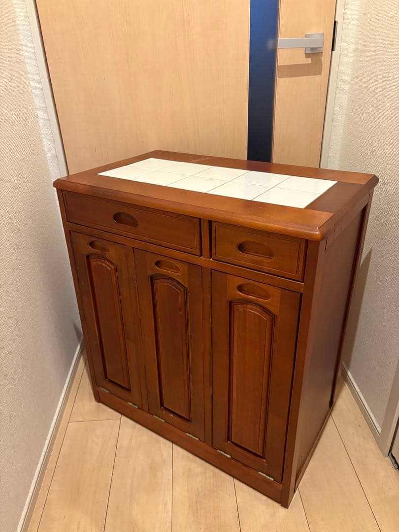 カントリー　キッチンカウンター ダストボックス 木製 ゴミ箱　キャスター付