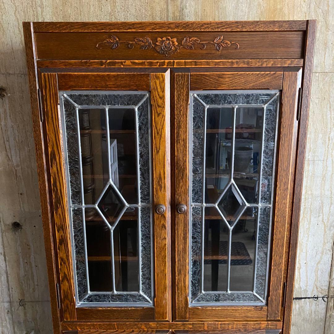 三越家具 ブルージュ Brugge 食器棚 キャビネット オーク材 ステンド