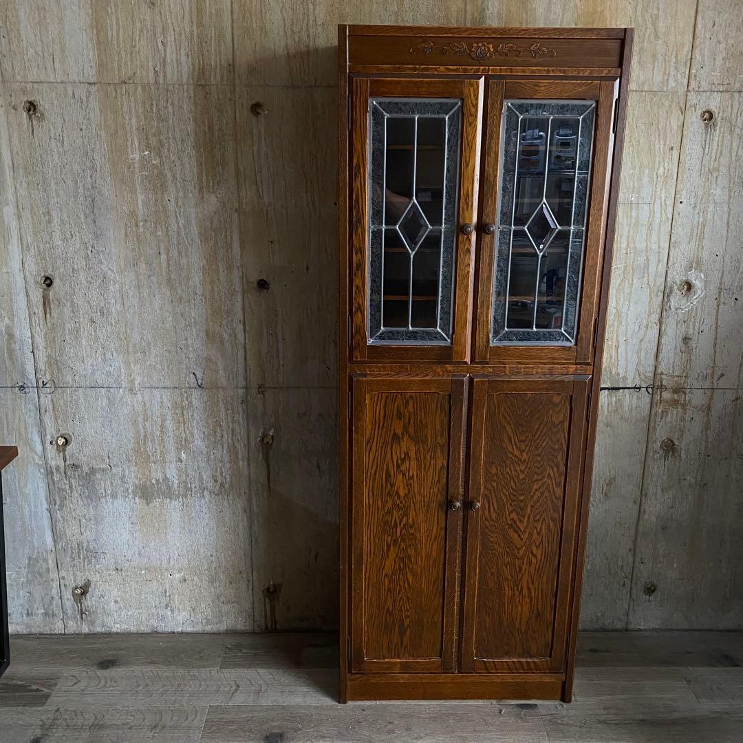 三越家具 ブルージュ Brugge 食器棚 キャビネット オーク材 ステンド