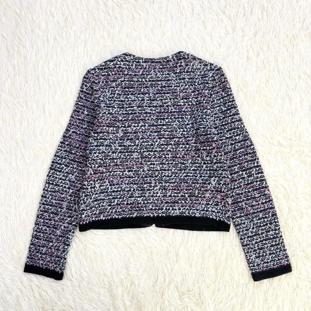 美品　トゥービーシック ツイード ノーカラージャケット 42 ネイビー系ミックス