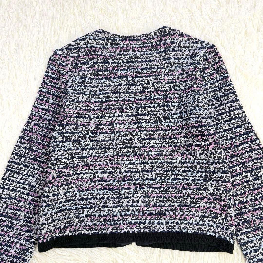 美品　トゥービーシック ツイード ノーカラージャケット 42 ネイビー系ミックス