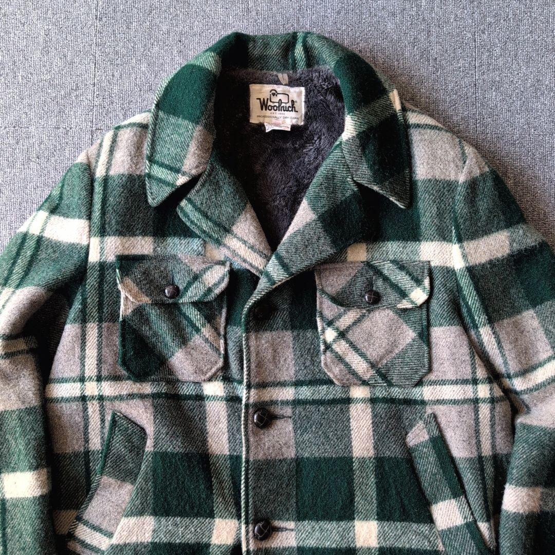 70s ビンテージ ウールリッチ ウールジャケット チェック 裏ボア 古着 L