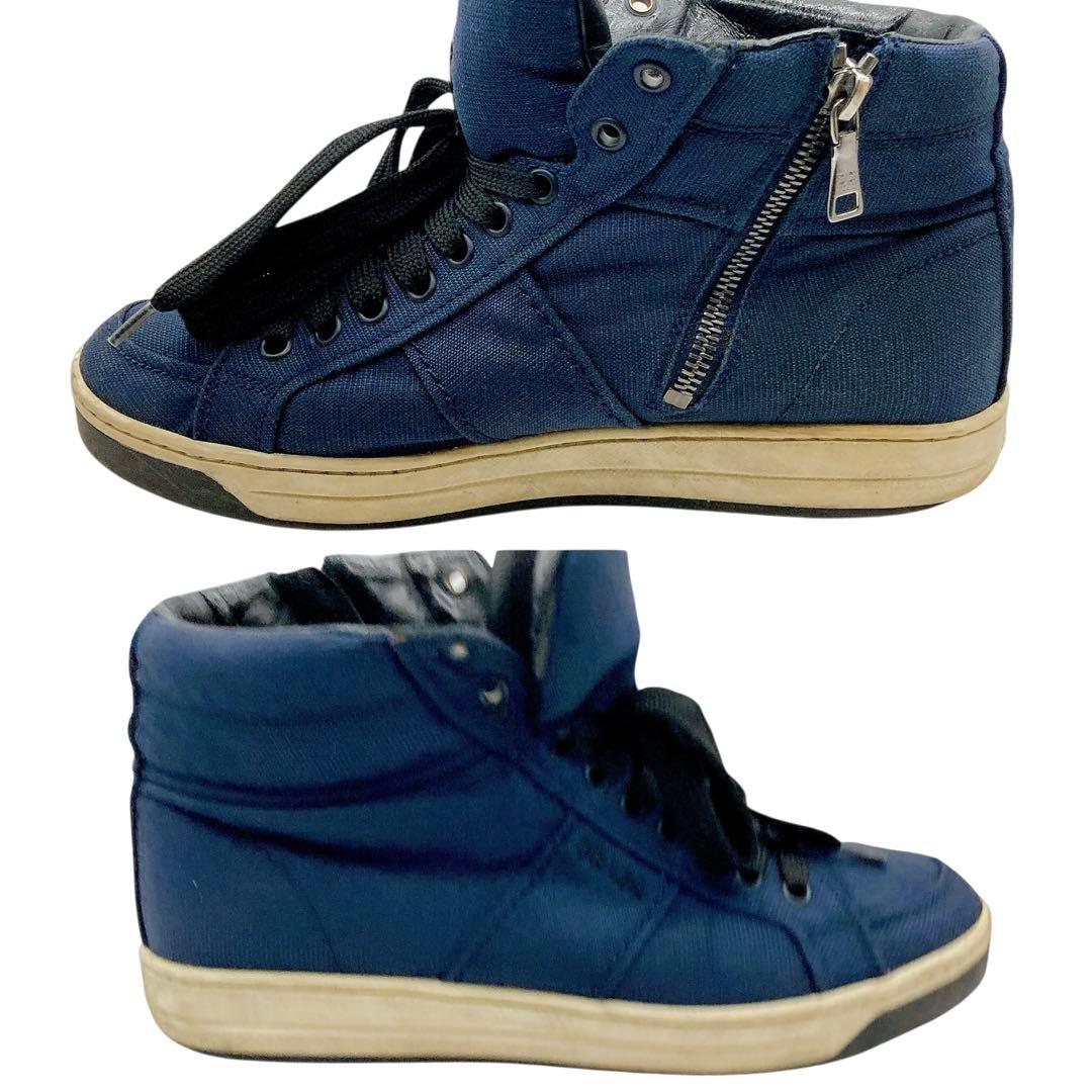 PRADA✨プラダ　スニーカー　ハイカット　サイドロゴ　ネイビー　約25.5cm