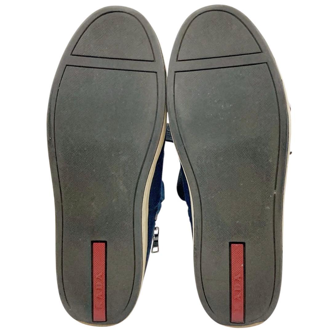 PRADA✨プラダ　スニーカー　ハイカット　サイドロゴ　ネイビー　約25.5cm