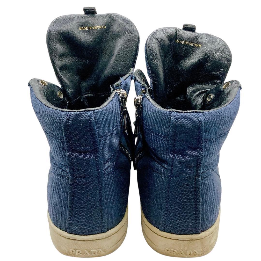 PRADA✨プラダ　スニーカー　ハイカット　サイドロゴ　ネイビー　約25.5cm