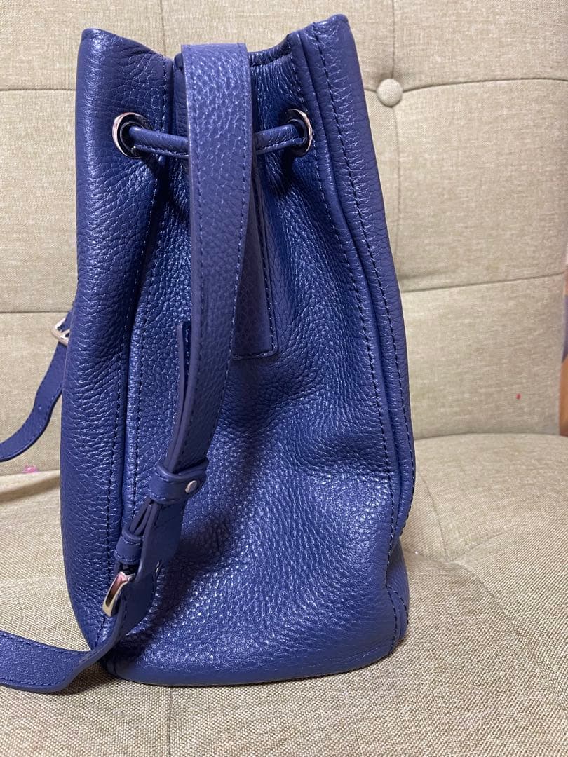 資*堂様 美品✨土屋鞄 クラルテ 巾着 ギャザーショルダー バッグ ネイビー フ