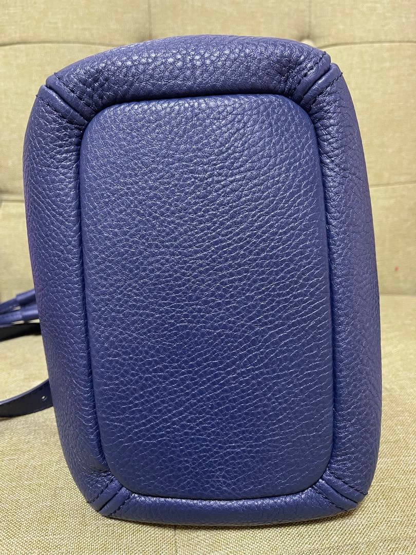 資*堂様 美品✨土屋鞄 クラルテ 巾着 ギャザーショルダー バッグ ネイビー フ