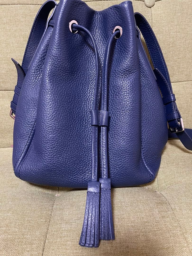 資*堂様 美品✨土屋鞄 クラルテ 巾着 ギャザーショルダー バッグ ネイビー フ