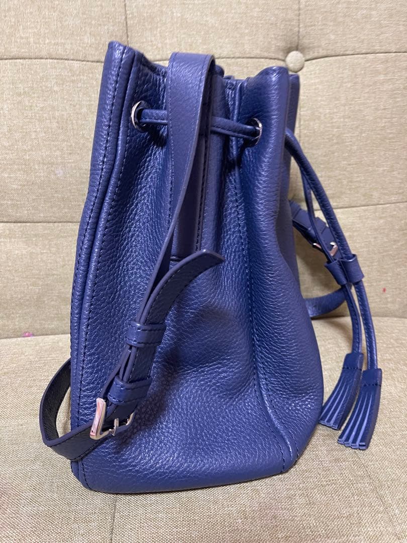 資*堂様 美品✨土屋鞄 クラルテ 巾着 ギャザーショルダー バッグ ネイビー フ