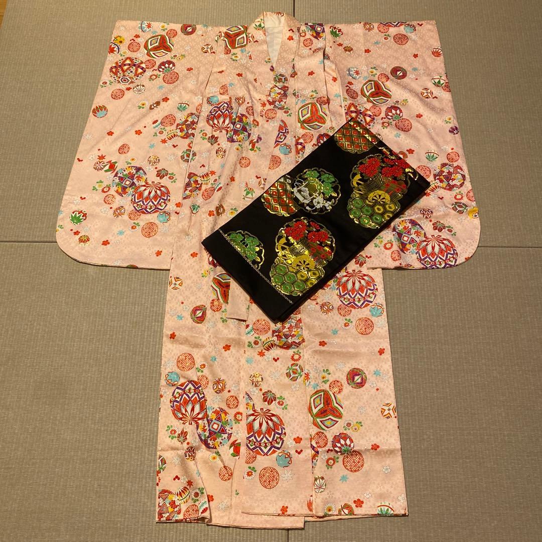 七五三　七歳　千總　小紋　四つ身、袋帯セット